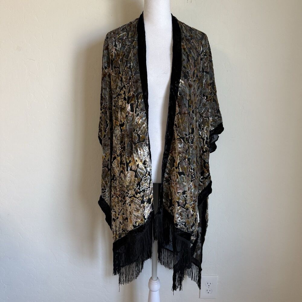 Lovestitch Velvet Burnout Fringe Kimono OS Floral Sheer Whimsigoth Boho Western - Picture 3 of 9